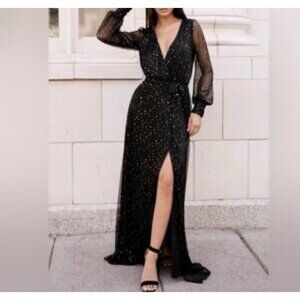 Baltic Born Abigail Sparkle Dress - Elegant Black Maxi Dress with Gold Accents